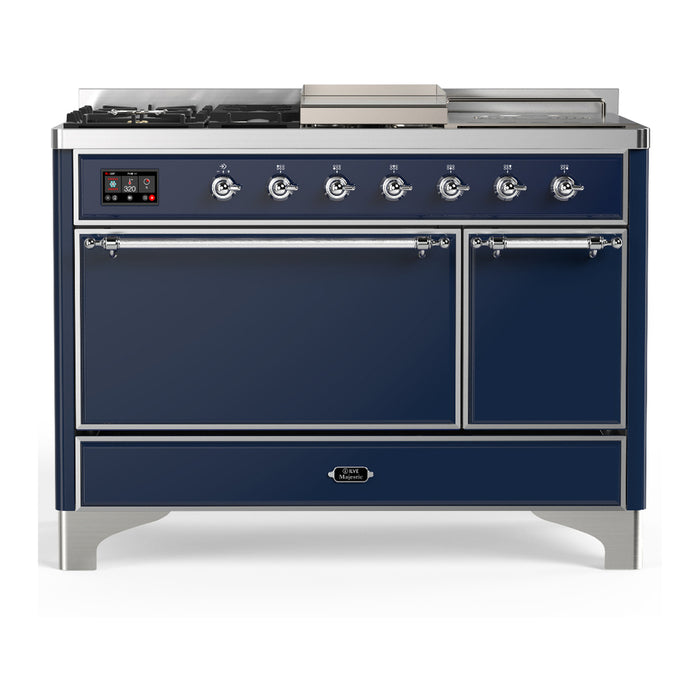 ILVE UM48FS Majestic III 48 inch Dual Fuel Range with 5 Black Brass Burners, Griddle and French Top (UM48FSQNR3)
