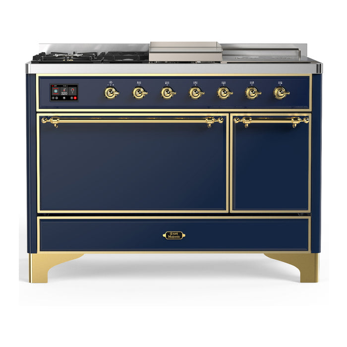 ILVE UM48FS Majestic III 48 inch Dual Fuel Range with 5 Black Brass Burners, Griddle and French Top (UM48FSQNR3)