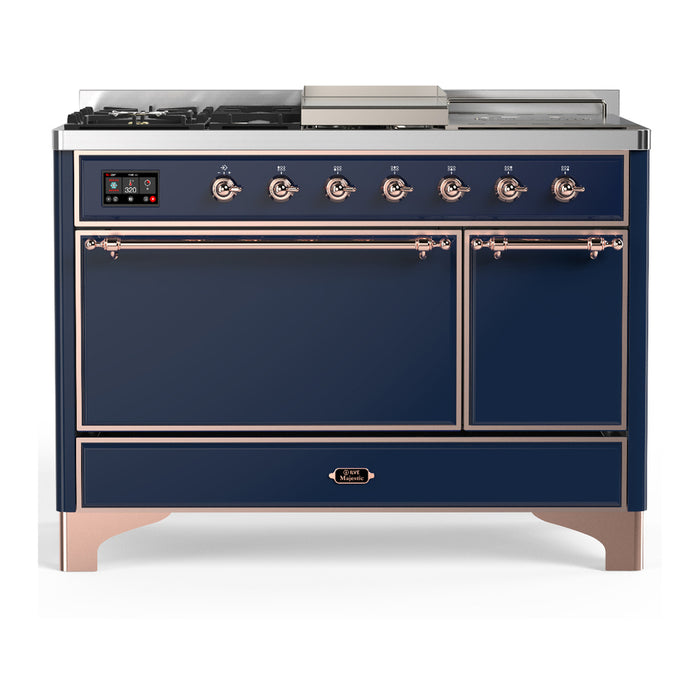 ILVE UM48FS Majestic III 48 inch Dual Fuel Range with 5 Black Brass Burners, Griddle and French Top (UM48FSQNR3)