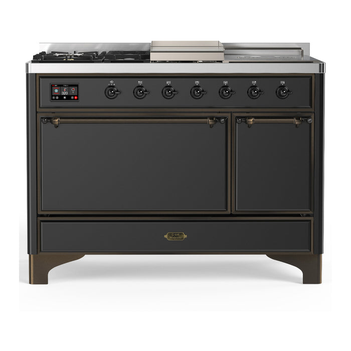 ILVE UM48FS Majestic III 48 inch Dual Fuel Range with 5 Black Brass Burners, Griddle and French Top (UM48FSQNR3)