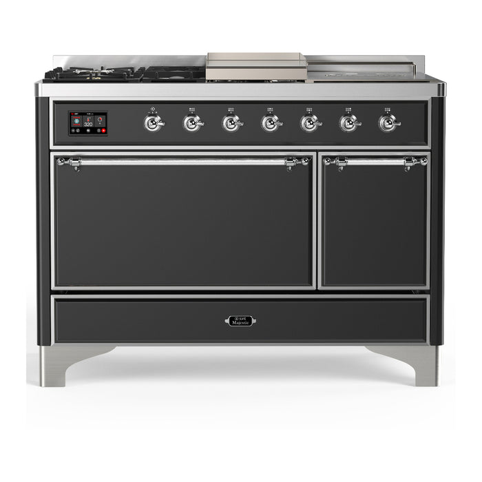 ILVE UM48FS Majestic III 48 inch Dual Fuel Range with 5 Black Brass Burners, Griddle and French Top (UM48FSQNR3)