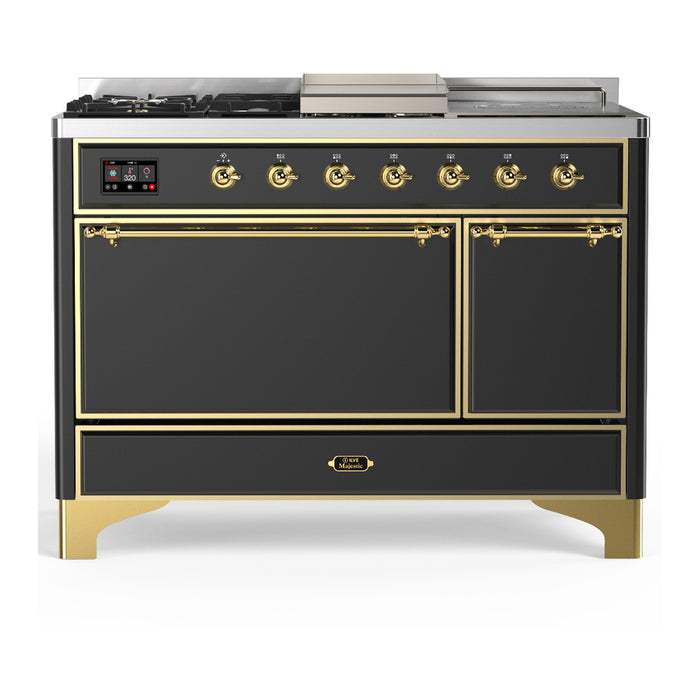 ILVE UM48FS Majestic III 48 inch Dual Fuel Range with 5 Black Brass Burners, Griddle and French Top (UM48FSQNR3)