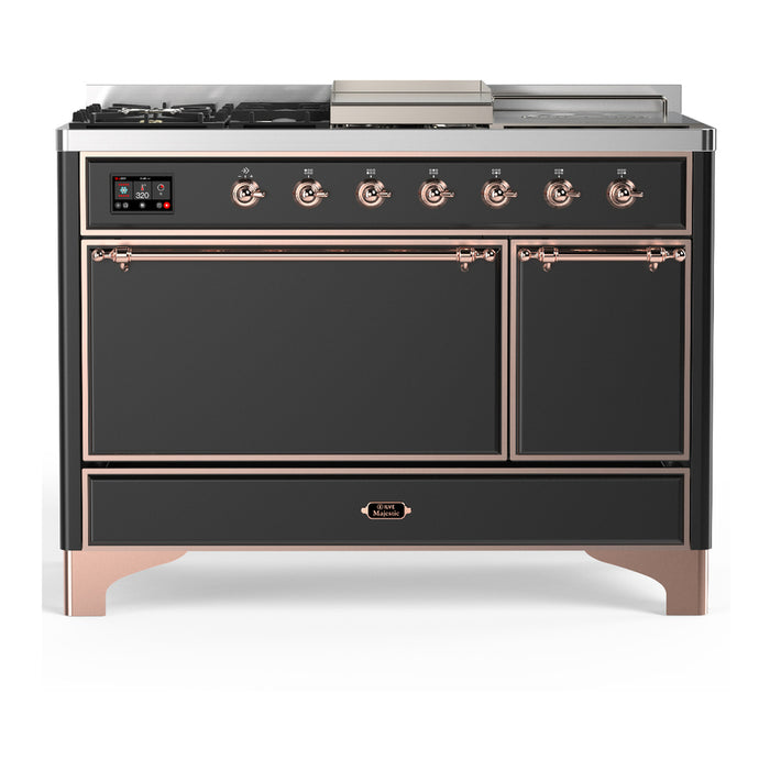 ILVE UM48FS Majestic III 48 inch Dual Fuel Range with 5 Black Brass Burners, Griddle and French Top (UM48FSQNR3)