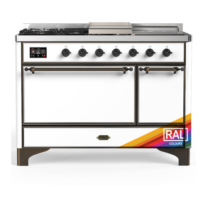 ILVE UM48FS Majestic III 48 inch Dual Fuel Range with 5 Black Brass Burners, Griddle and French Top (UM48FSQNR3)