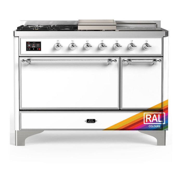 ILVE UM48FS Majestic III 48 inch Dual Fuel Range with 5 Black Brass Burners, Griddle and French Top (UM48FSQNR3)