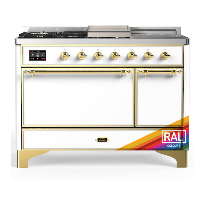 ILVE UM48FS Majestic III 48 inch Dual Fuel Range with 5 Black Brass Burners, Griddle and French Top (UM48FSQNR3)