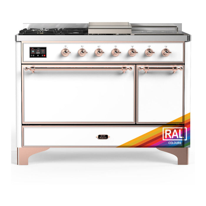 ILVE UM48FS Majestic III 48 inch Dual Fuel Range with 5 Black Brass Burners, Griddle and French Top (UM48FSQNR3)