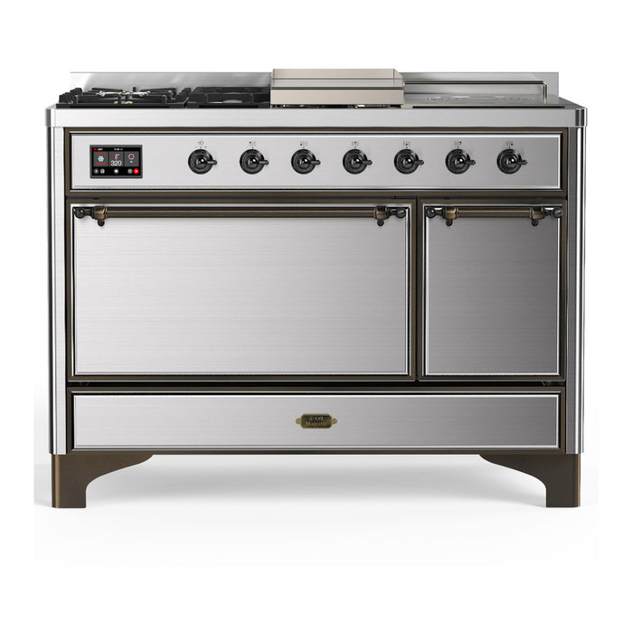 ILVE UM48FS Majestic III 48 inch Dual Fuel Range with 5 Black Brass Burners, Griddle and French Top (UM48FSQNR3)