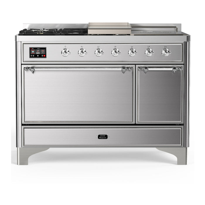 ILVE UM48FS Majestic III 48 inch Dual Fuel Range with 5 Black Brass Burners, Griddle and French Top (UM48FSQNR3)