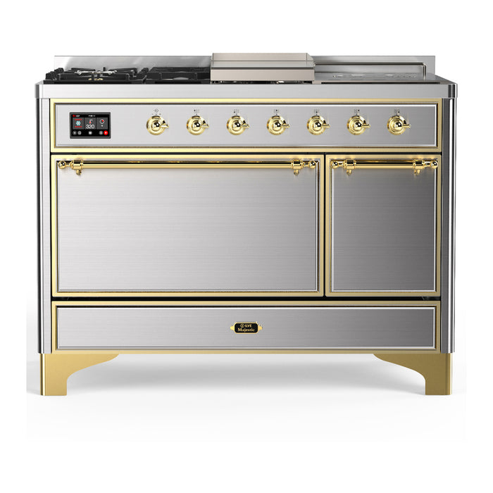 ILVE UM48FS Majestic III 48 inch Dual Fuel Range with 5 Black Brass Burners, Griddle and French Top (UM48FSQNR3)