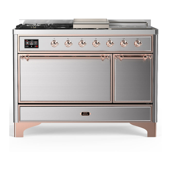 ILVE UM48FS Majestic III 48 inch Dual Fuel Range with 5 Black Brass Burners, Griddle and French Top (UM48FSQNR3)