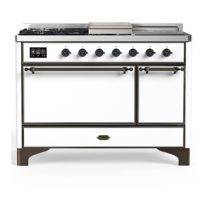 ILVE UM48FS Majestic III 48 inch Dual Fuel Range with 5 Black Brass Burners, Griddle and French Top (UM48FSQNR3)