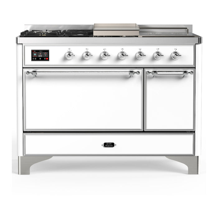 ILVE UM48FS Majestic III 48 inch Dual Fuel Range with 5 Black Brass Burners, Griddle and French Top (UM48FSQNR3)