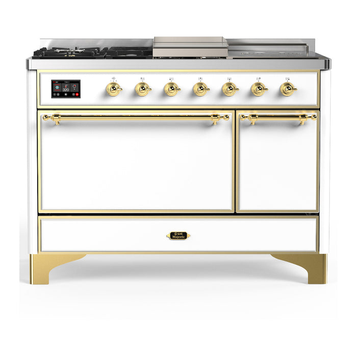ILVE UM48FS Majestic III 48 inch Dual Fuel Range with 5 Black Brass Burners, Griddle and French Top (UM48FSQNR3)