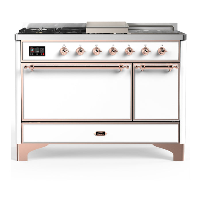 ILVE UM48FS Majestic III 48 inch Dual Fuel Range with 5 Black Brass Burners, Griddle and French Top (UM48FSQNR3)