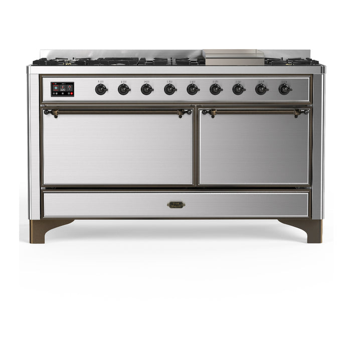 ILVE UM60F Majestic III 60 inch Dual Fuel Range with 9 Burners, Griddle (UM60FQNR3)