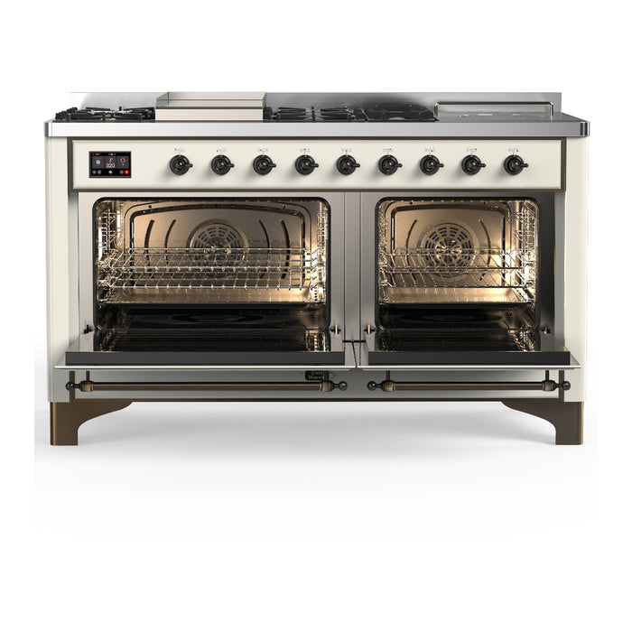 ILVE UM60FS Majestic III 60 inch Dual Fuel Range with 7 Burners, Griddle and French Top (UM60FSNR3)
