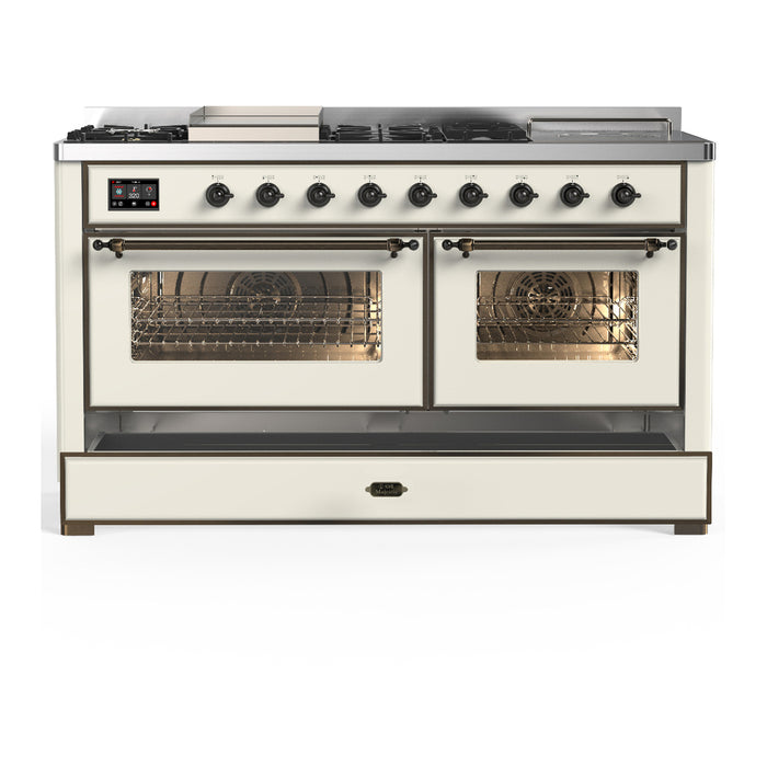 ILVE UM60FS Majestic III 60 inch Dual Fuel Range with 7 Burners, Griddle and French Top (UM60FSNR3)