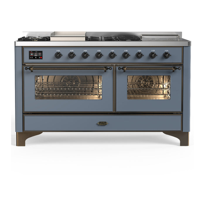 ILVE UM60FS Majestic III 60 inch Dual Fuel Range with 7 Burners, Griddle and French Top (UM60FSNR3)