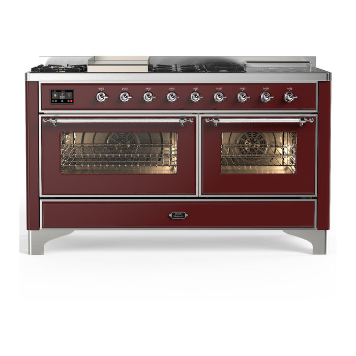 ILVE UM60FS Majestic III 60 inch Dual Fuel Range with 7 Burners, Griddle and French Top (UM60FSNR3)