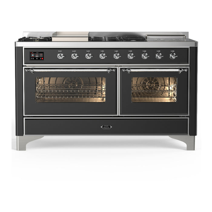 ILVE UM60FS Majestic III 60 inch Dual Fuel Range with 7 Burners, Griddle and French Top (UM60FSNR3)