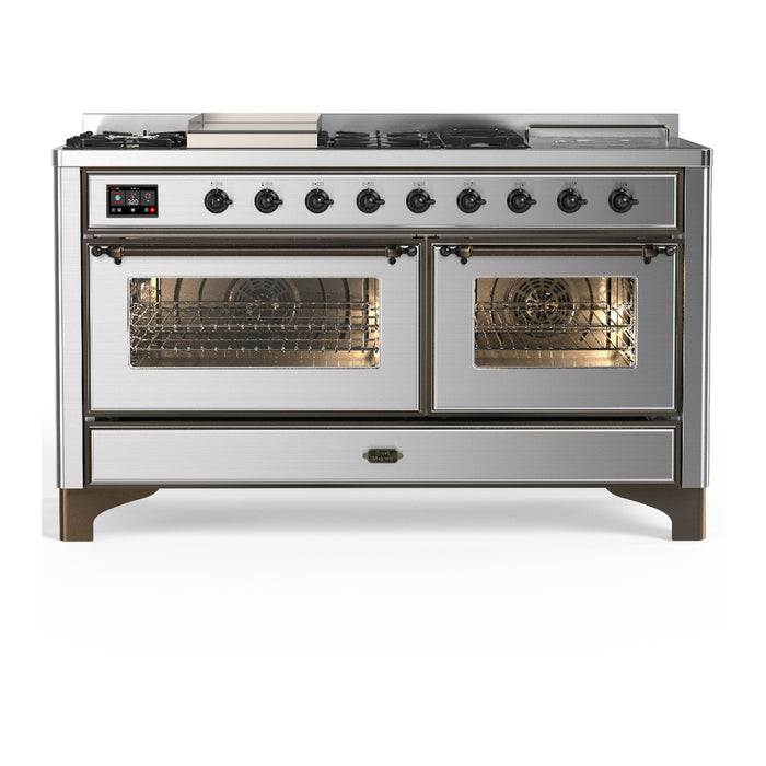 ILVE UM60FS Majestic III 60 inch Dual Fuel Range with 7 Burners, Griddle and French Top (UM60FSNR3)