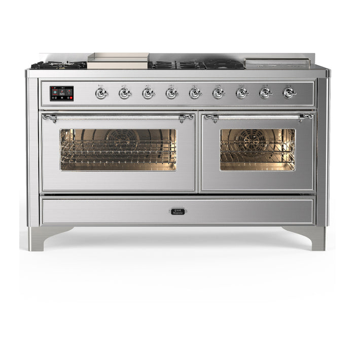 ILVE UM60FS Majestic III 60 inch Dual Fuel Range with 7 Burners, Griddle and French Top (UM60FSNR3)