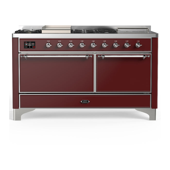 ILVE UM60FS Majestic III 60 inch Dual Fuel Range with 7 Burners, Griddle and French Top (UM60FSQNR3)