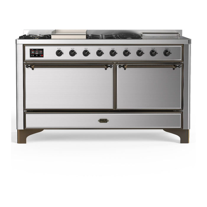 ILVE UM60FS Majestic III 60 inch Dual Fuel Range with 7 Burners, Griddle and French Top (UM60FSQNR3)