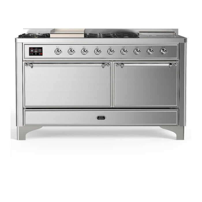 ILVE UM60FS Majestic III 60 inch Dual Fuel Range with 7 Burners, Griddle and French Top (UM60FSQNR3)