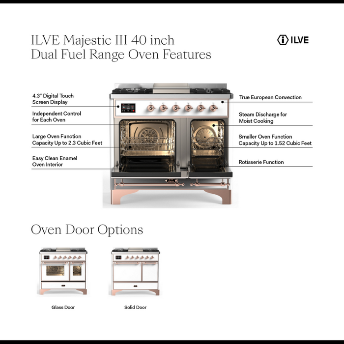 ILVE UMD40F Majestic III 40 inch Dual Fuel Range with 6 Burners, Griddle (UMD40FQNR3)