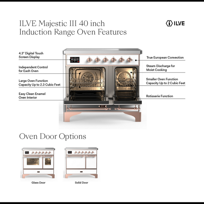 ILVE UMDIB40N Majestic III 40 inch Induction Range with 6 Elements, Booster Function, Bridge Control, Residual Heat Indicator (UMDIB40NR3)