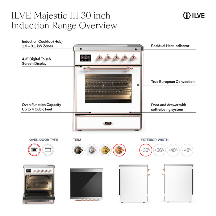 ILVE UMIB30N Majestic III 30 inch Induction Range with 4 Elements (UMIB30NR3)