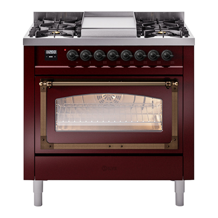 ILVE Nostalgie II Noblesse 36″ Dual Fuel Range Triple Glass Door - UN36FNMP