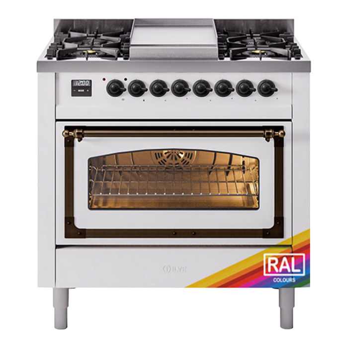 ILVE Nostalgie II Noblesse 36″ Dual Fuel Range Triple Glass Door - UN36FNMP