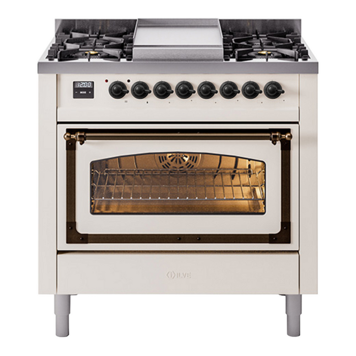 ILVE Nostalgie II Noblesse 36″ Dual Fuel Range Triple Glass Door - UN36FNMP
