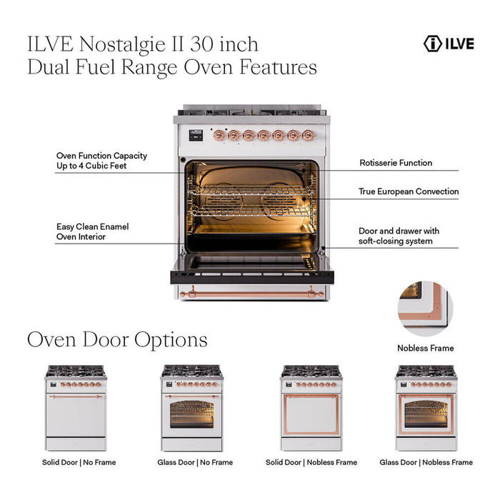 ILVE Nostalgie II Noblesse 36″ Dual Fuel Range with Solid Door - UN36FQNMP
