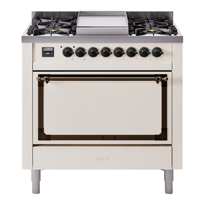 ILVE Nostalgie II Noblesse 36″ Dual Fuel Range with Solid Door - UN36FQNMP