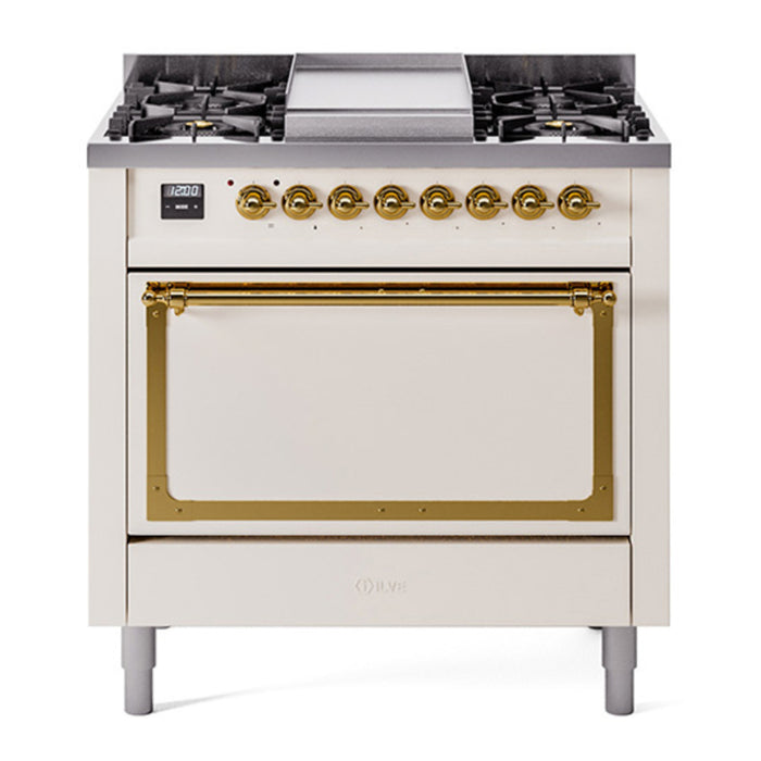 ILVE Nostalgie II Noblesse 36″ Dual Fuel Range with Solid Door - UN36FQNMP
