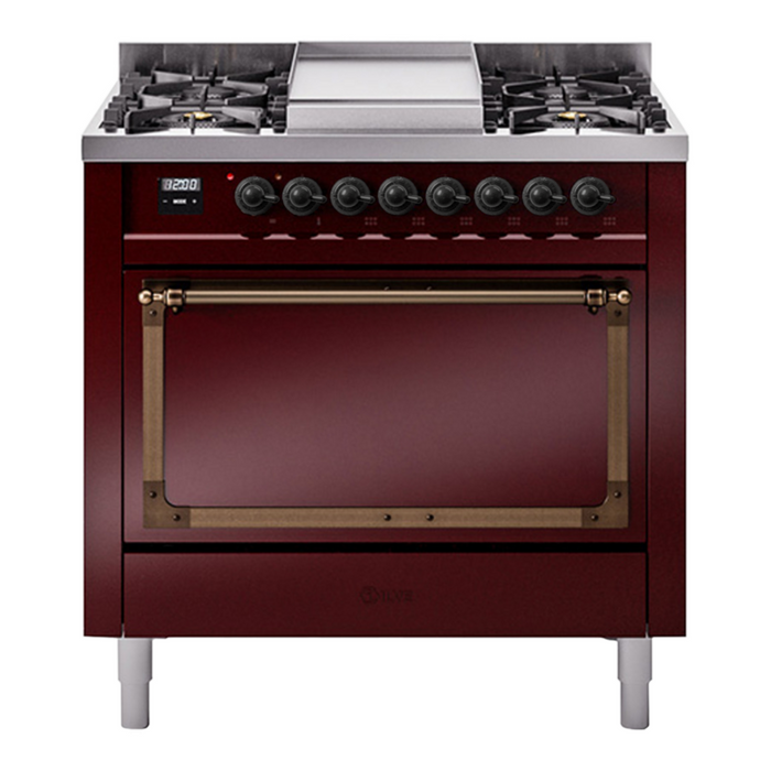 ILVE Nostalgie II Noblesse 36″ Dual Fuel Range with Solid Door - UN36FQNMP