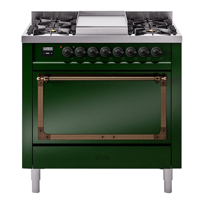 ILVE Nostalgie II Noblesse 36″ Dual Fuel Range with Solid Door - UN36FQNMP