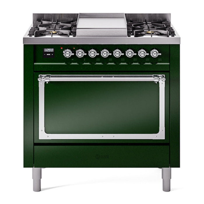 ILVE Nostalgie II Noblesse 36″ Dual Fuel Range with Solid Door - UN36FQNMP