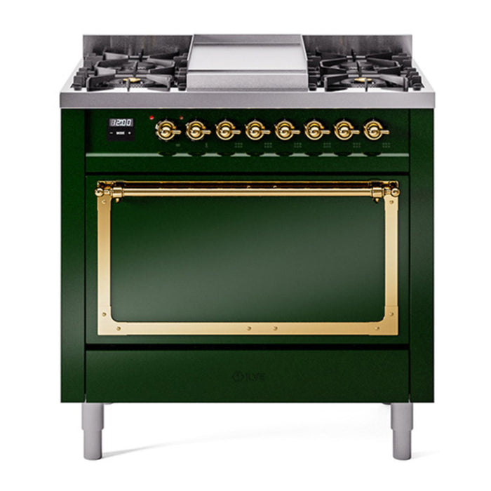 ILVE Nostalgie II Noblesse 36″ Dual Fuel Range with Solid Door - UN36FQNMP