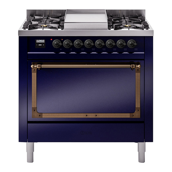 ILVE Nostalgie II Noblesse 36″ Dual Fuel Range with Solid Door - UN36FQNMP