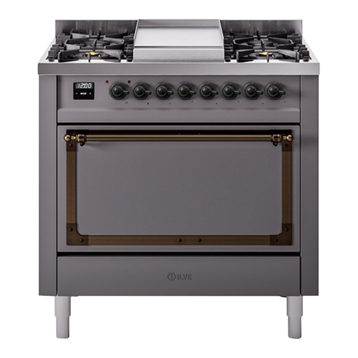 ILVE Nostalgie II Noblesse 36″ Dual Fuel Range with Solid Door - UN36FQNMP