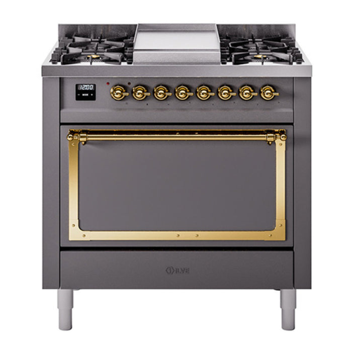 ILVE Nostalgie II Noblesse 36″ Dual Fuel Range with Solid Door - UN36FQNMP
