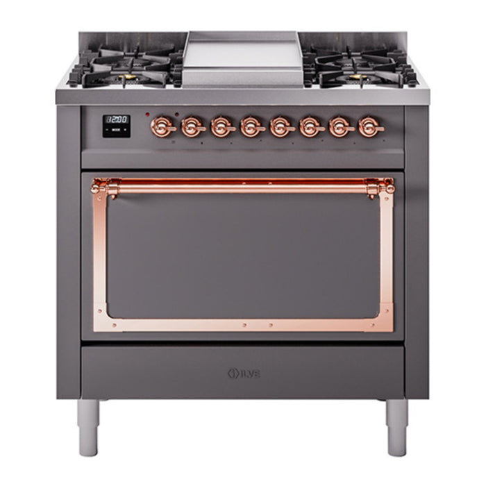 ILVE Nostalgie II Noblesse 36″ Dual Fuel Range with Solid Door - UN36FQNMP