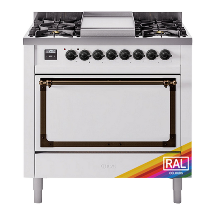 ILVE Nostalgie II Noblesse 36″ Dual Fuel Range with Solid Door - UN36FQNMP