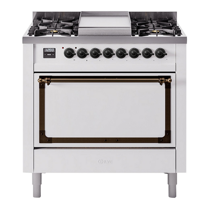 ILVE Nostalgie II Noblesse 36″ Dual Fuel Range with Solid Door - UN36FQNMP