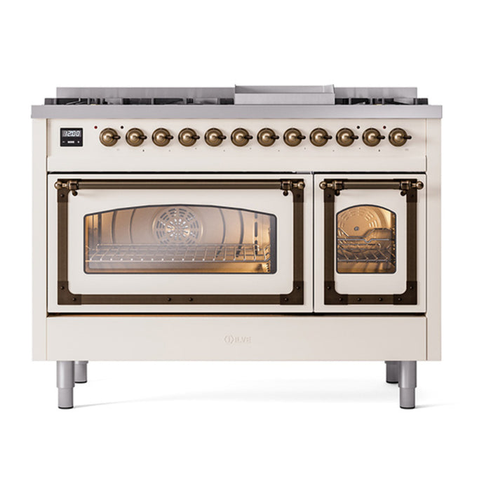 ILVE Nostalgie II Noblesse 48" Dual Fuel Freestanding Range 8 Sealed Burners + Griddle with Triple Glass Door - UN48FNMP